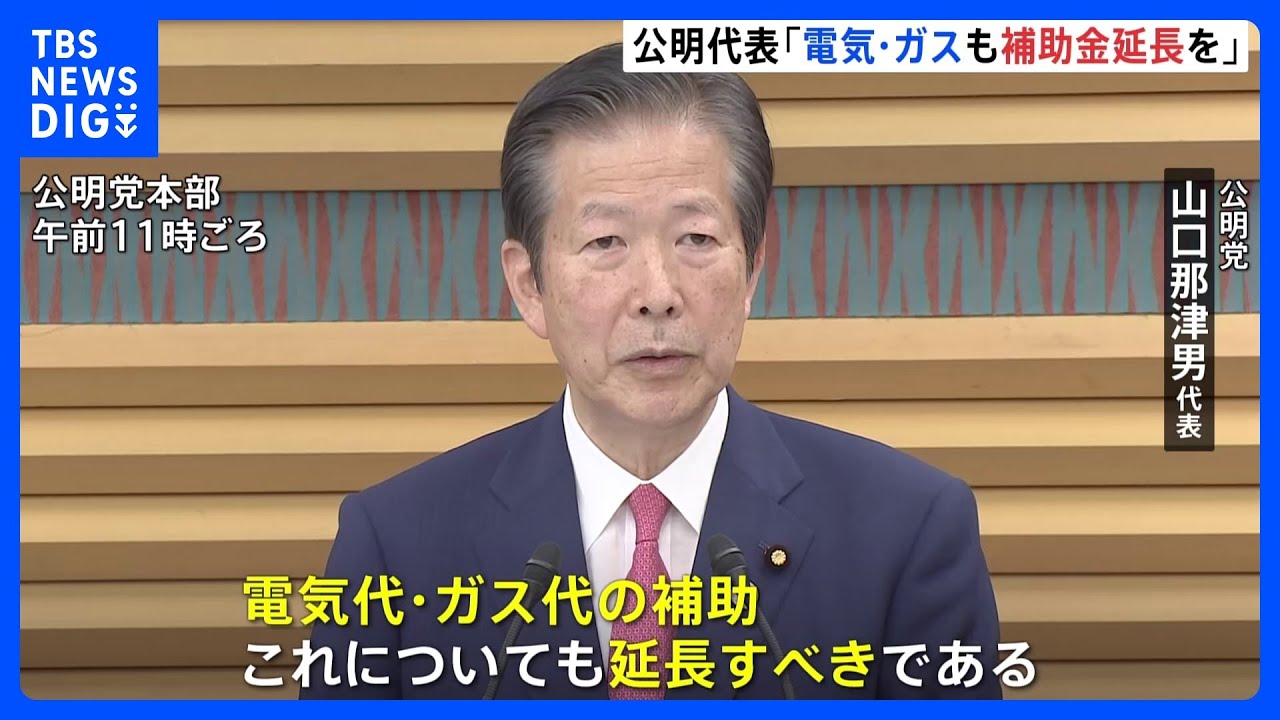 「電気・ガスの補助金も延長すべき」　公明・山口代表が政府に注文｜TBS&nbsp;NEWS&nbsp;DIG