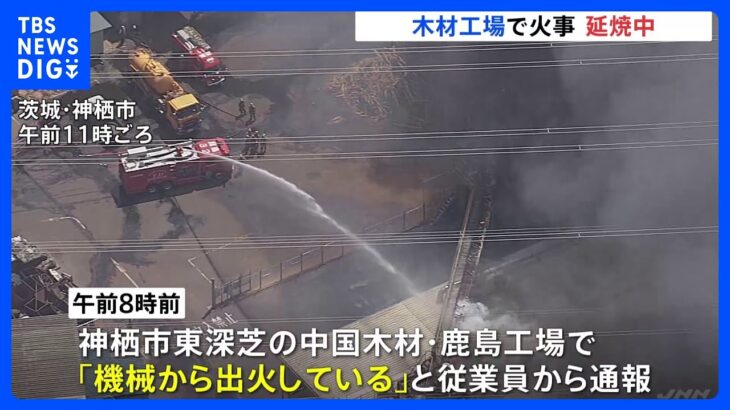 【速報】木材工場で火事　現在も延焼中　茨城・神栖市｜TBS NEWS DIG
