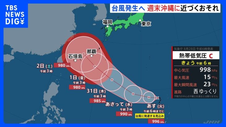 新たに台風発生へ　週末沖縄に近づくおそれ　進路に注意｜TBS NEWS DIG