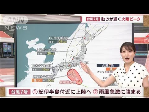 台風7号　紀伊半島へ上陸か　動き遅く火曜日ピーク　気象予報士解説(2023年8月13日)