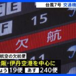 台風7号で大阪の空港を中心に欠航　日本航空はあす240便欠航　高速道路も状況次第で交通規制｜TBS NEWS DIG