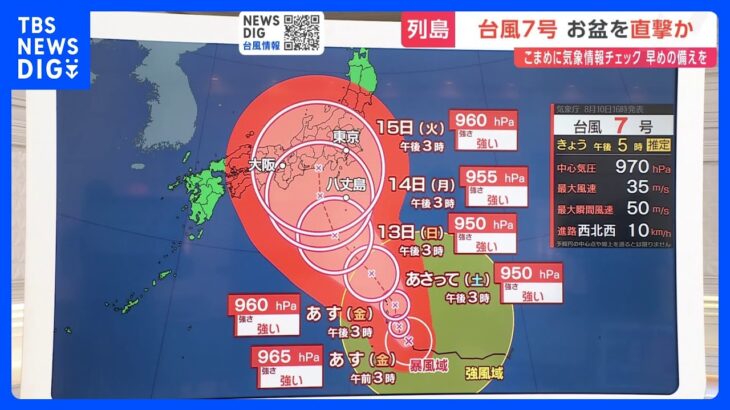 台風7号　14日と15日ごろ大荒れの見込み　台風の動き次第では16日まで影響残るか【予報士解説】｜TBS NEWS DIG