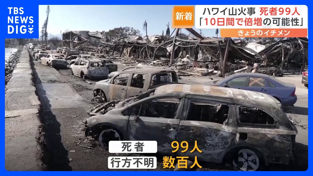 ハワイ・マウイ島山火事 死者は99人に 数百人が行方不明 知事「死者は2倍になる可能性」|TBS NEWS DIG