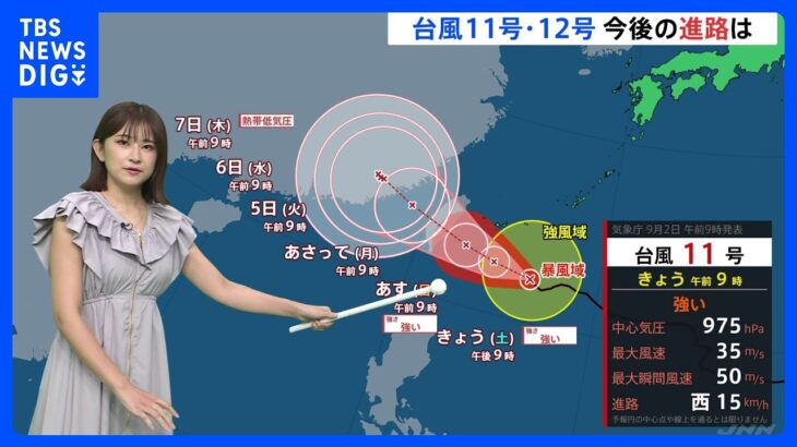 【台風情報】台風11号は南寄りの進路へ　高波や強風に警戒が必要　台風12号は発達せず熱帯低気圧に変化か【予報士解説】｜TBS NEWS DIG