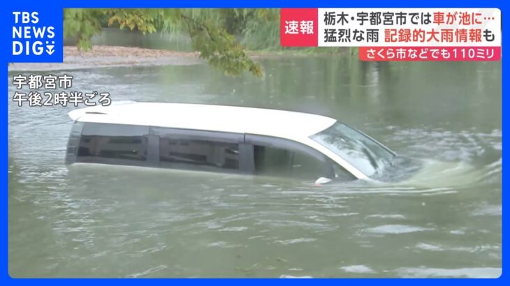 栃木・宇都宮市で110ミリの雨　車が池に…関東で猛烈な雨　「台風13号」も発生｜TBS NEWS DIG