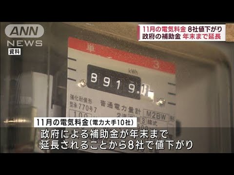 11月の電気料金　8社で値下がり　政府の補助金は年末まで延長(2023年9月28日)