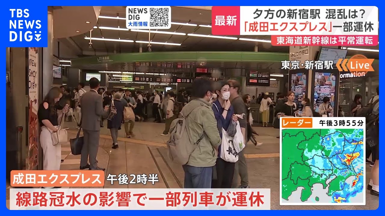 【台風13号】「成田エクスプレス」で一部列車の運休　線路が冠水｜TBS&nbsp;NEWS&nbsp;DIG