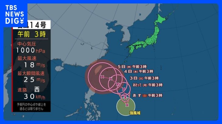 【台風14号進路情報】全国的に天気下り坂　西日本や東海など真夏日続出　台風14号は先島諸島に影響｜TBS NEWS DIG