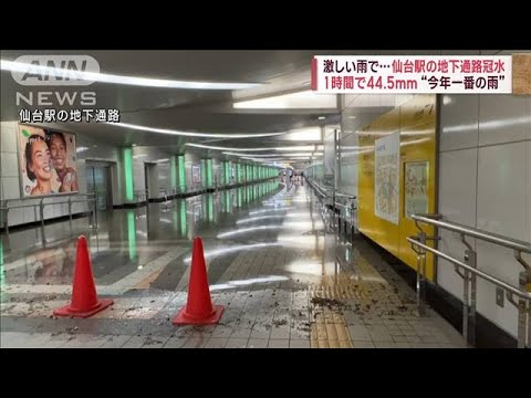 激しい雨で…仙台駅の地下通路冠水　1時間で44.5mm“今年一番の雨”(2023年9月5日)