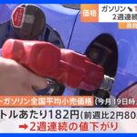 ガソリン価格2週連続で値下がり　1リットルあたり182円　政府の補助金拡充で｜TBS NEWS DIG