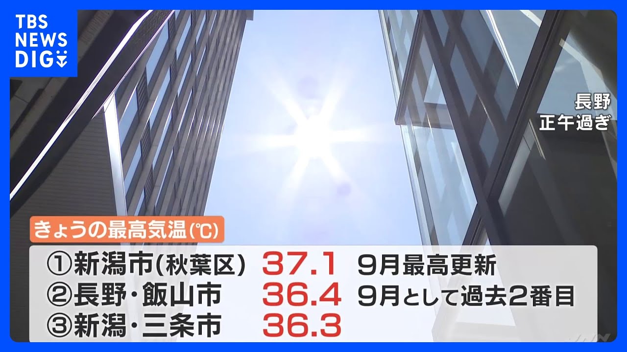 全国24か所で猛暑日　新潟市で37.1度、長野県飯山市で36.4度　前線に向かって暖かい空気｜TBS&nbsp;NEWS&nbsp;DIG