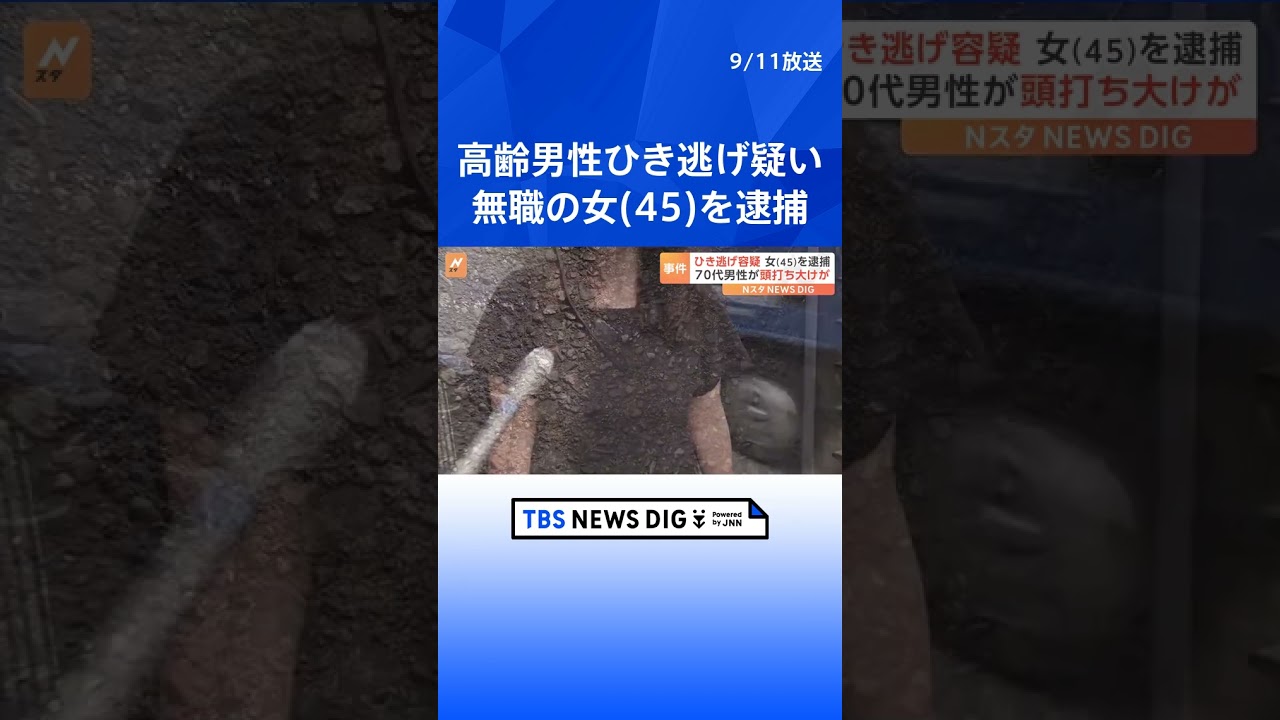 東京・昭島市でひき逃げ疑い 無職の女（45）を逮捕  被害者の男性は頭に大けが 警視庁 | TBS NEWS DIG #shorts