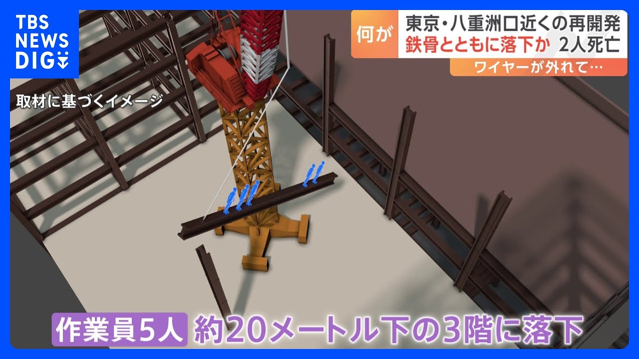 東京・八重洲の51階建てビル建設現場で鉄骨落下　作業員5人死傷　鉄骨をつり下げていたワイヤー外れたか　業務上過失致死傷の疑いで捜査　警視庁｜TBS&nbsp;NEWS&nbsp;DIG