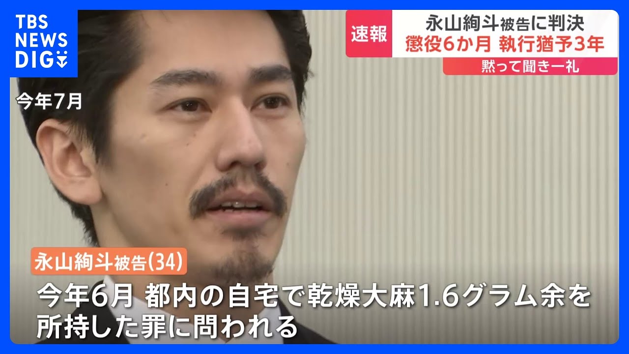 【中継】永山絢斗被告に懲役6か月執行猶予3年の有罪判決&nbsp;裁判官「あなたのことを応援して復帰を待っている人がいる」｜TBS&nbsp;NEWS&nbsp;DIG