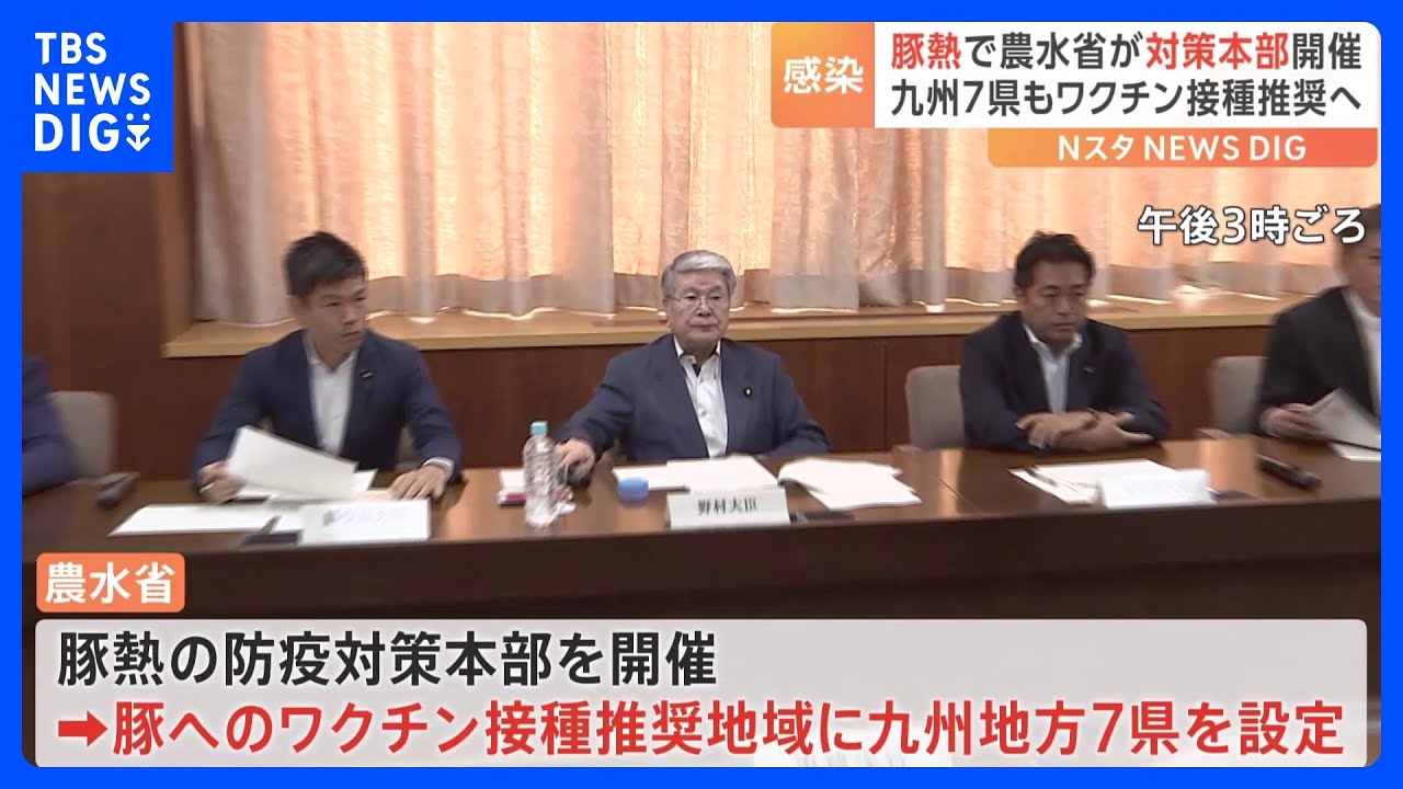 豚熱、農水省が防疫対策本部開催 ワクチン接種推奨値域に九州の7県追加|TBS NEWS DIG