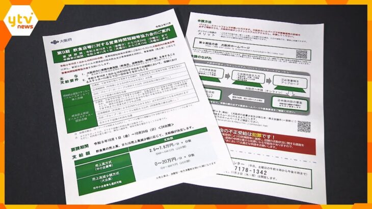 大阪府コロナ対策協力金　約４億７千万円が返還されず　支給したものの不適切と判断された飲食店