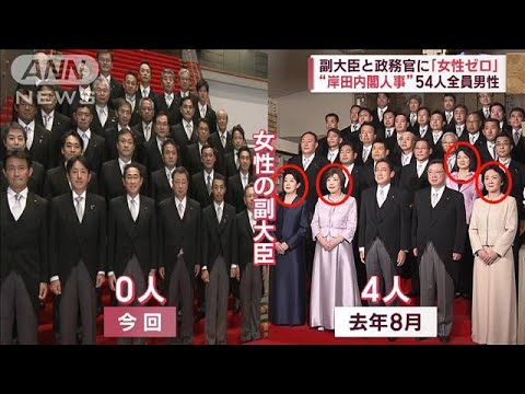 副大臣と政務官に「女性ゼロ」 　“岸田内閣人事”54人全員男性(2023年9月15日)