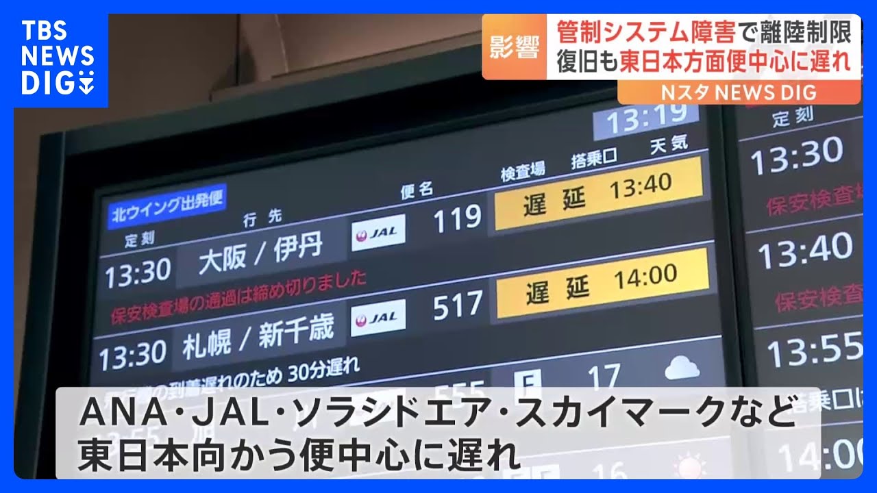 管制のシステム障害で航空機の情報把握できず 一時離陸に制限 現在も一部便で遅れ|TBS NEWS DIG