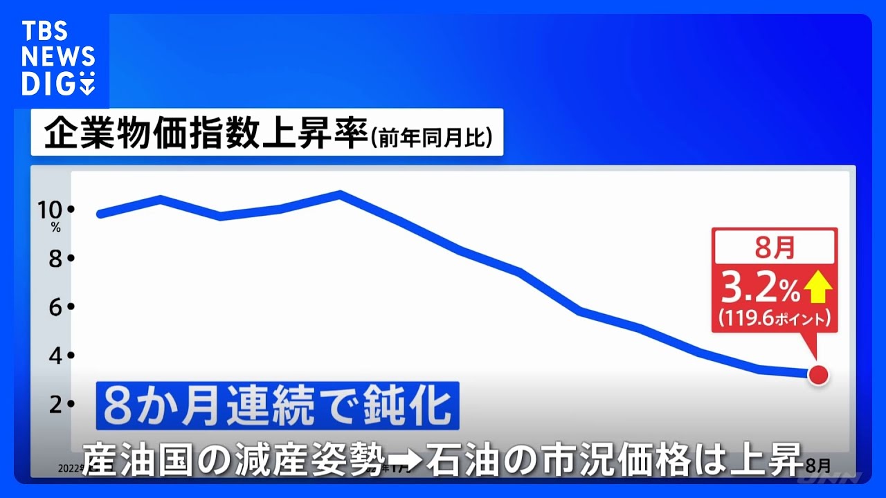8月の企業物価指数　前年同月比30か月連続で上昇も8か月連続で伸び鈍化&nbsp;｜TBS&nbsp;NEWS&nbsp;DIG