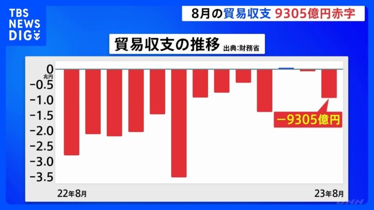 8月の貿易収支は9305億円の赤字　半導体製造装置の輸出ふるわず｜TBS NEWS DIG