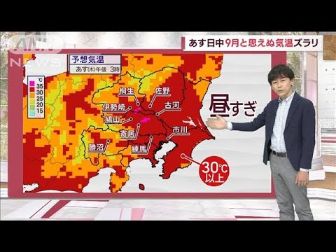 【関東の天気】あす日中　9月と思えぬ気温ズラリ(2023年9月13日)