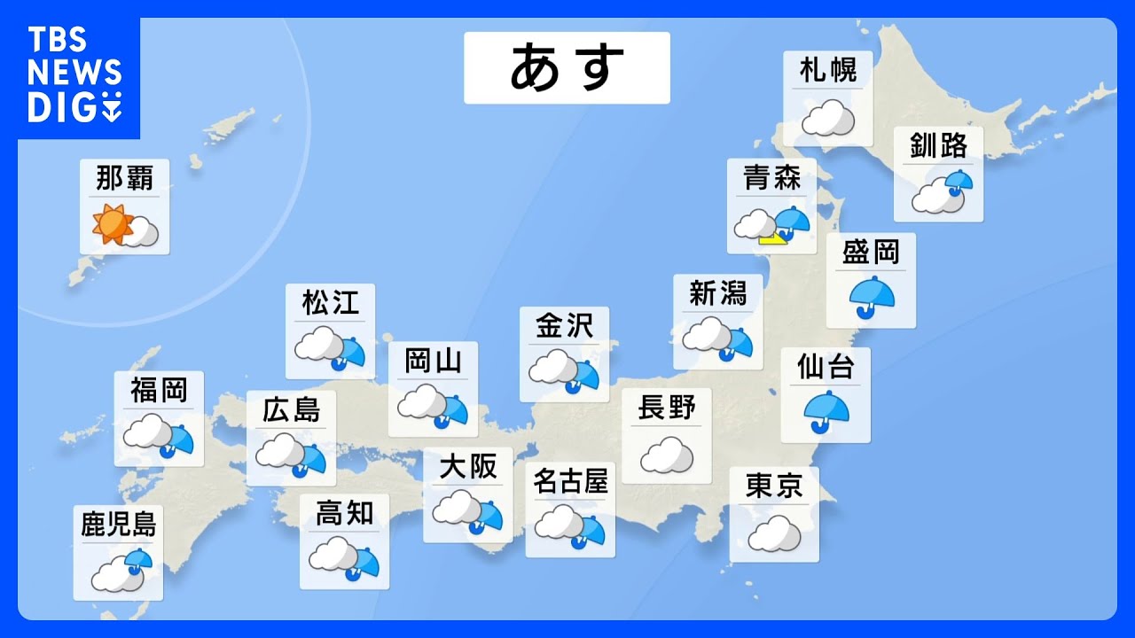 【9月20日&nbsp;明日の天気】九州から東北は広く雨　激しく降る所も　北は秋の涼しさに｜TBS&nbsp;NEWS&nbsp;DIG