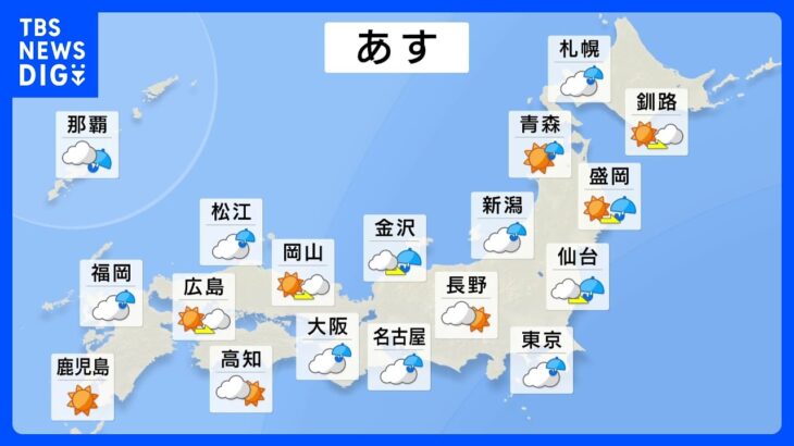 【9月29日 明日の天気】広い範囲で雨　折りたたみ傘があると安心　西日本や東海は真夏日続く｜TBS NEWS DIG