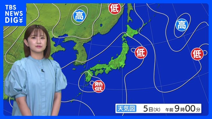 【9月5日 今日の天気】局地的に激しい雨　関東は再び猛暑に　水曜日は西日本から東北で雨脚強まる所も｜TBS NEWS DIG