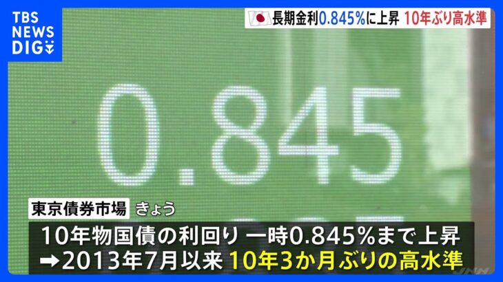 長期金利0.845％まで上昇　約10年3か月ぶり｜TBS NEWS DIG
