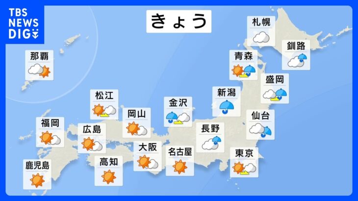 【10月28日 今日の天気】北陸や北日本の日本海側で雷雨となる所も…関東甲信でも天気の急変に注意｜TBS NEWS DIG