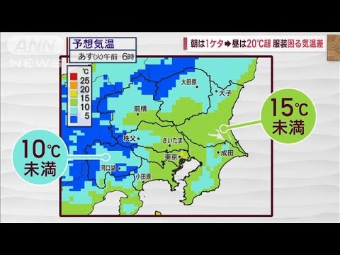 【関東の天気】朝は1ケタ…昼は20℃超　服装困る気温差(2023年10月23日)