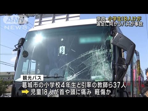 遠足に向かう小学生18人けが 観光バスと車が衝突　奈良(2023年10月18日)