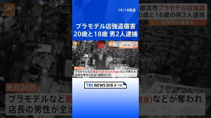 プラモデル店の強盗傷害事件 20歳と18歳の男2人逮捕　残る2人は逃走中　栃木・宇都宮市｜TBS NEWS DIG #shorts