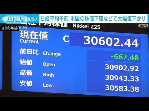 日経平均株価　一時600円以上値下がり　米の株価下落や長期金利の上昇など受け(2023年10月26日)