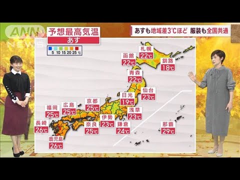 【全国の天気】日本列島「南～北まで気温差が小さい季節」あすは服装も全国共通(2023年10月12日)