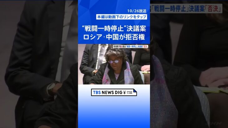 ロシア・中国が拒否権を行使　“戦闘の一時停止”求めるアメリカの決議案を否決　国連安全保障理事会 　ハマスとイスラエル軍の戦闘開始から間もなく3週間｜TBS NEWS DIG #shorts