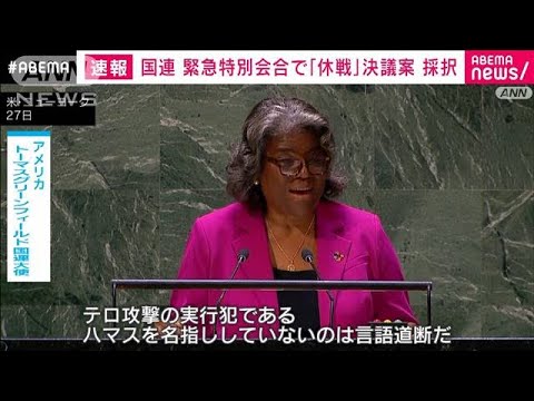 国連総会　緊急特別会合で「ガザ休戦要請」の決議案を採択　米は反対、日本は棄権(2023年10月28日)