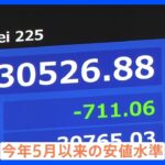 日経平均株価 711円値下がり 終値は5か月ぶりの安値水準　米経済の先行き懸念が高まり幅広い銘柄に売り注文｜TBS NEWS DIG