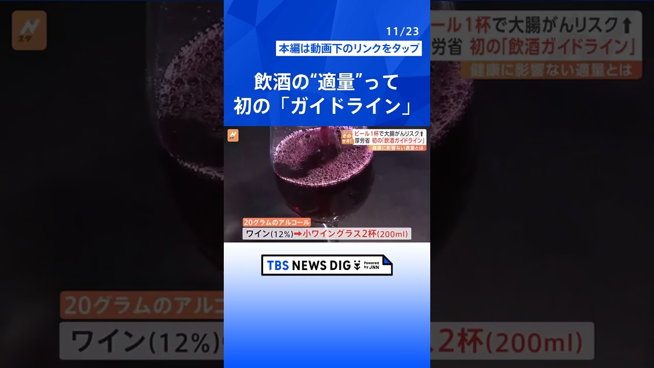ビール1杯で高まる大腸がんリスク、厚労省が初の「飲酒ガイドライン」、“健康的に”お酒を飲むには？【Nスタ解説】｜TBS NEWS DIG#shorts
