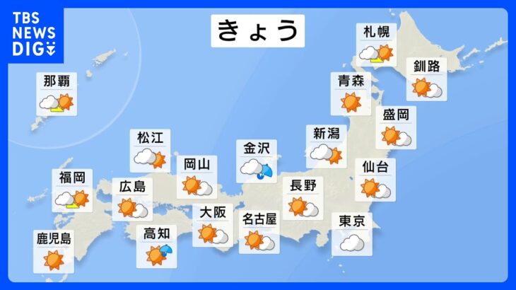 【11月15日 今日の天気】広く晴れるも東日本は不安定　北陸は雷雨のおそれも　関東は気温ダウンで12月並みの寒さ｜TBS NEWS DIG