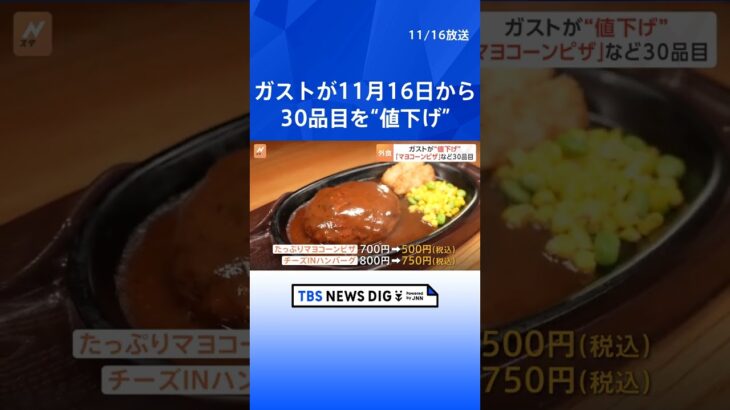 ガスト　11月16日から30品目を“値下げ”　消費者の節約志向に対応　一方「オムライス」など一部の商品は最大50円の値上げ｜TBS NEWS DIG #shorts