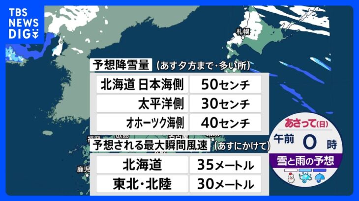 【11月24日 明日の天気】北日本では暴風雪に警戒　東京都心は気温が10℃以上ダウン｜TBS NEWS DIG