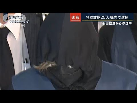 羽田から移送中…特殊詐欺グループ25人を機内で逮捕　(2023年11月8日)