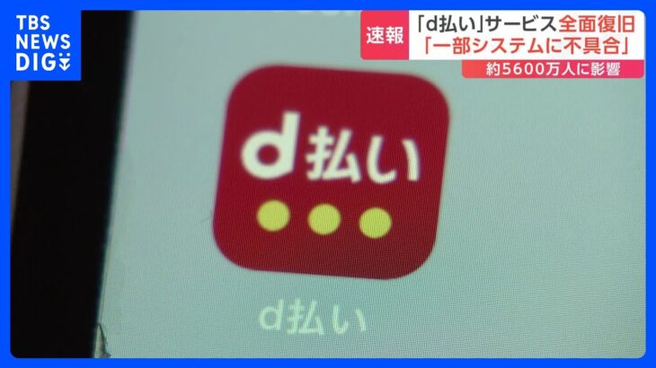 約5600万人に影響　NTTドコモ「d払い」が午後4時すぎに復旧｜TBS NEWS DIG