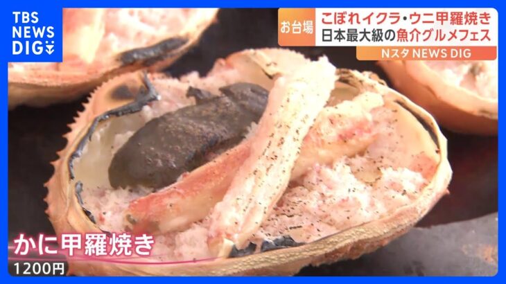 こぼれイクラ丼にカニの甲羅焼　全国各地の魚介グルメが大集結｜TBS NEWS DIG