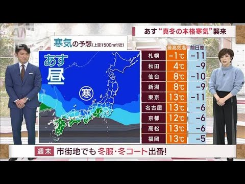 【全国の天気】週末　真冬の装備必須！　冬服＆冬タイヤ(2023年11月24日)