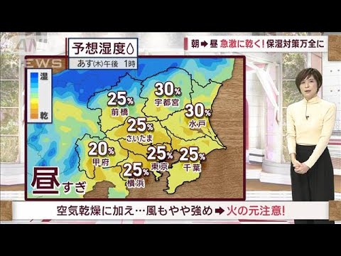 【関東の天気】朝→昼　急激に乾く！　保湿対策万全に(2023年11月29日)