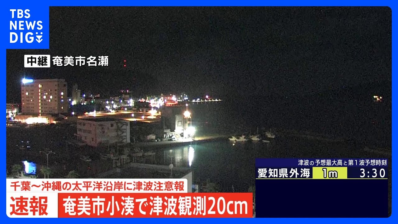 【速報】鹿児島県奄美市で20センチの津波観測　奄美群島とトカラ列島に新たに津波注意報発表｜TBS&nbsp;NEWS&nbsp;DIG