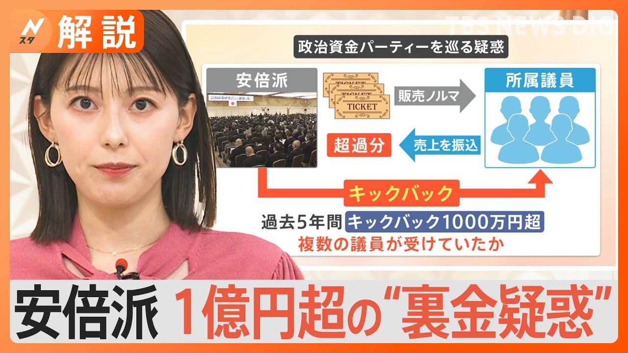 「政治資金パーティー」目的は“派閥”の資金集め　自民党派閥で「政治とカネ」をめぐる問題　総額1億円以上が“裏金”の疑い【Nスタ解説】｜TBS&nbsp;NEWS&nbsp;DIG