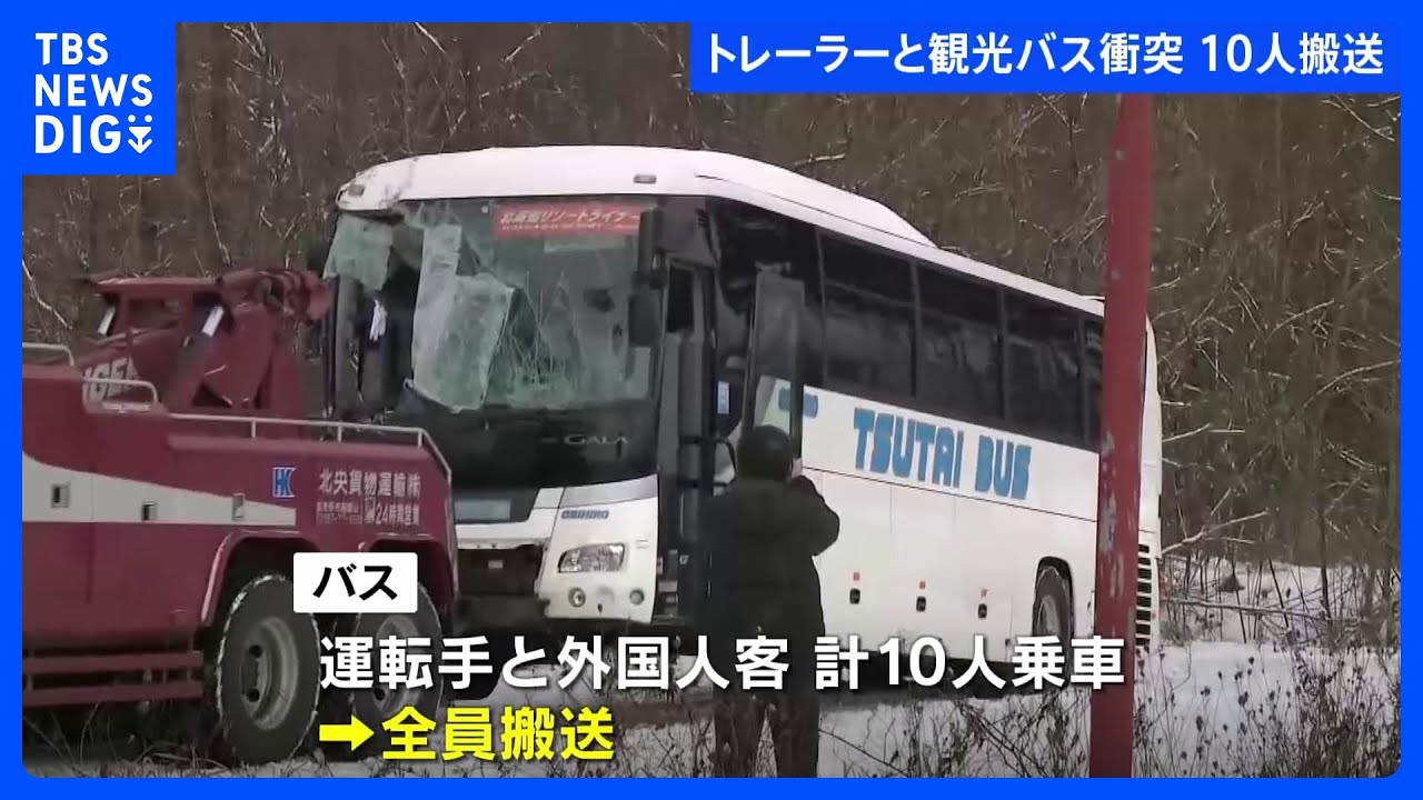 観光バスとトレーラーが衝突　路面は圧雪アイスバーンに　10人が搬送　北海道･富良野｜TBS&nbsp;NEWS&nbsp;DIG